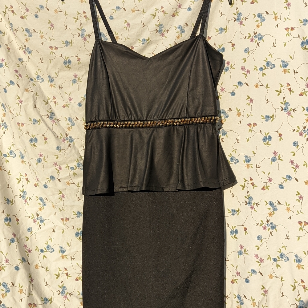 NWT faux leather, hold studded sheath dress